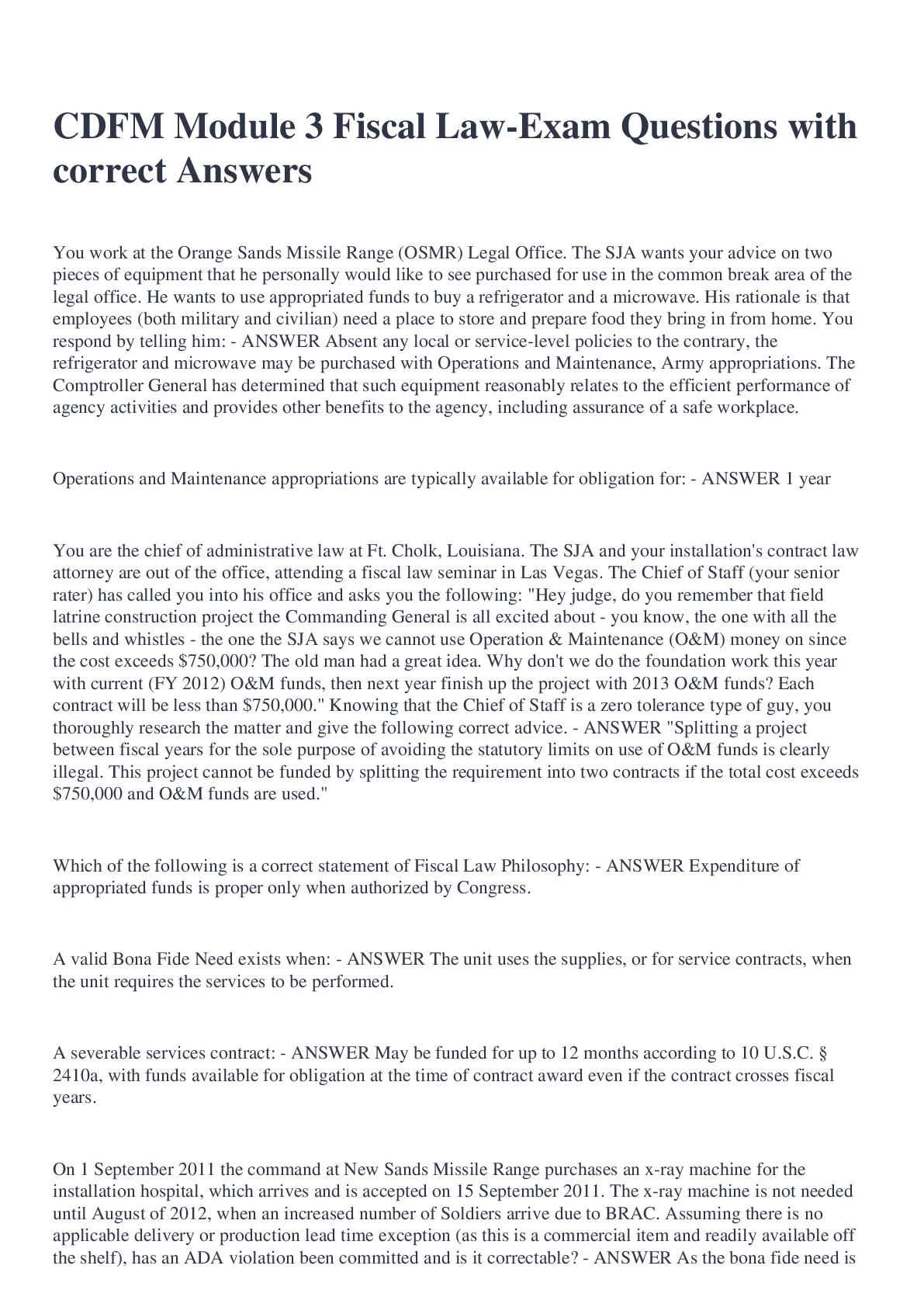 Preview image for CDFM Module 3 Fiscal Law-Exam Questions with correct Answers